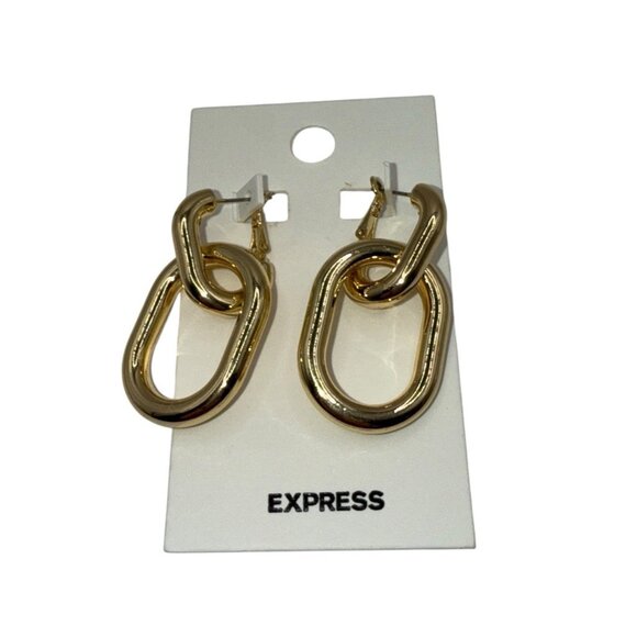 Express Gold Tone Chunky Chain Link Leverback Earrings NWT MSRP $24 - Picture 2 of 3